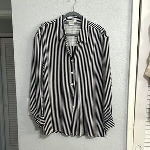 Suit me Blue and White Striped Shirt 100%Silk Size L
